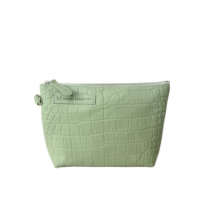 Almond Green Croco Leather Clutch Bag