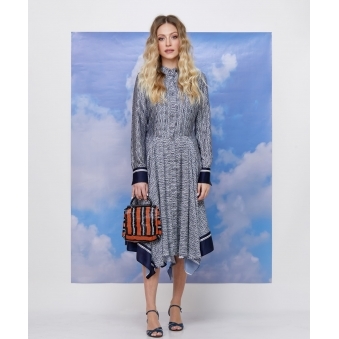 Assymetric Blue Print Dress