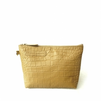 Beige Topaz Croco Leather Clutch Bag
