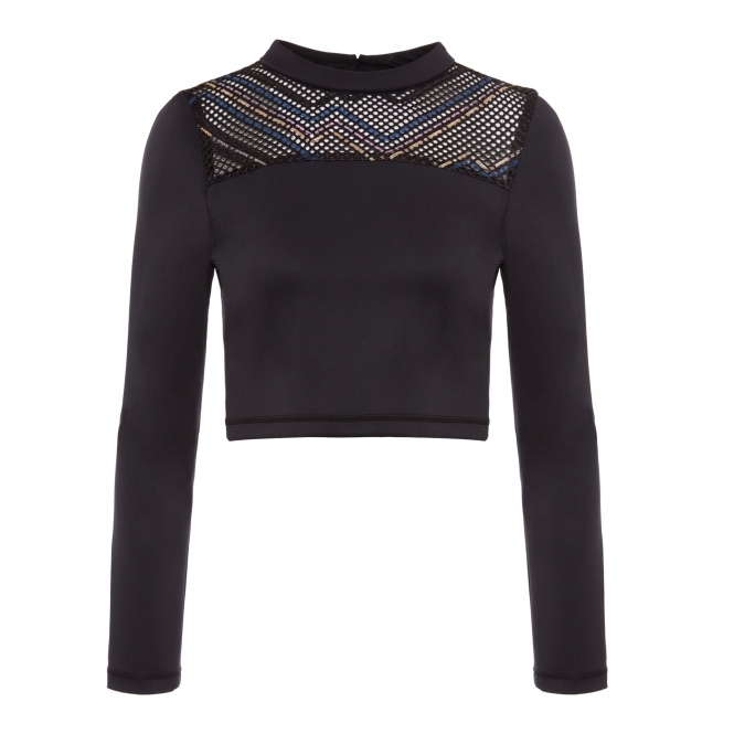 Black Crop Top with Reflective ZigZag Thread Detail