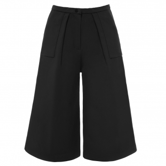 Black Cropped Structured High Waisted Culottes