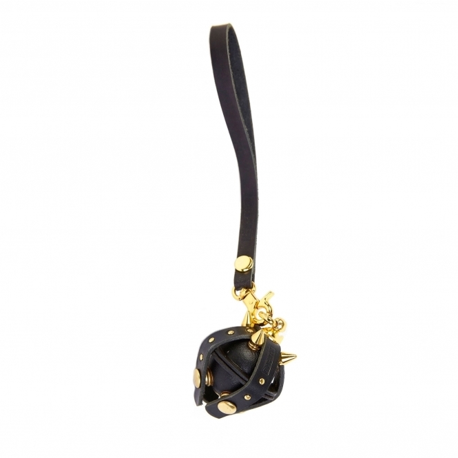 Black & Gold Studded Leather Locket Lollipop Key Chain/ Necklace