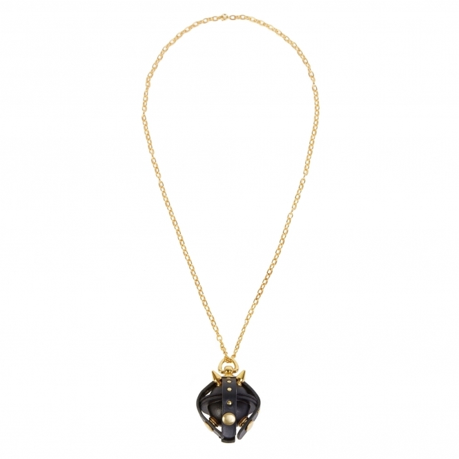 Black & Gold Studded Leather Locket Lollipop Necklace/ Key Chain