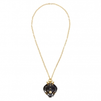 Black & Gold Studded Leather Locket Lollipop Necklace/ Key Chain