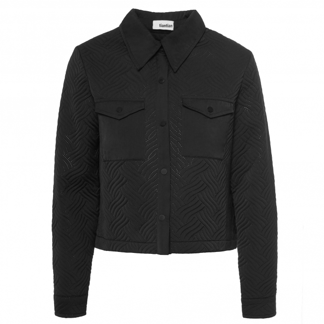 Black Lightly Quilted Boxy Cropped Shirt