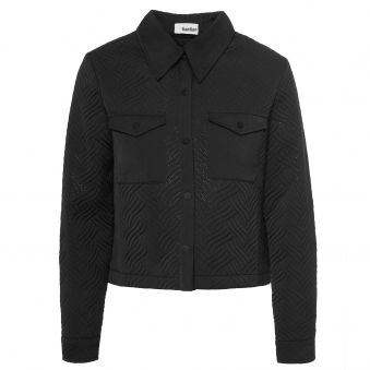 Black Lightly Quilted Boxy Cropped Shirt