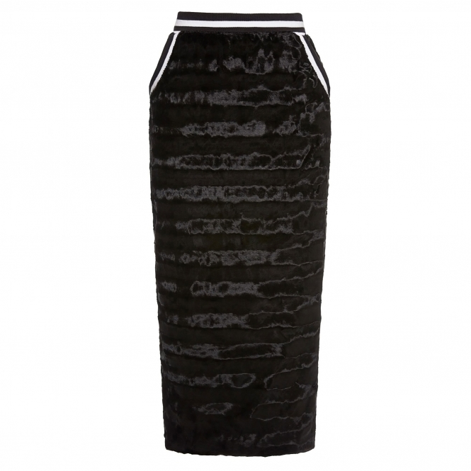 Black Panelled Fur Midi Skirt