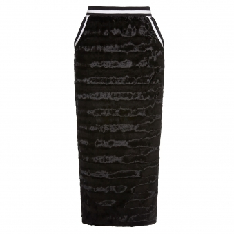 Black Panelled Fur Midi Skirt