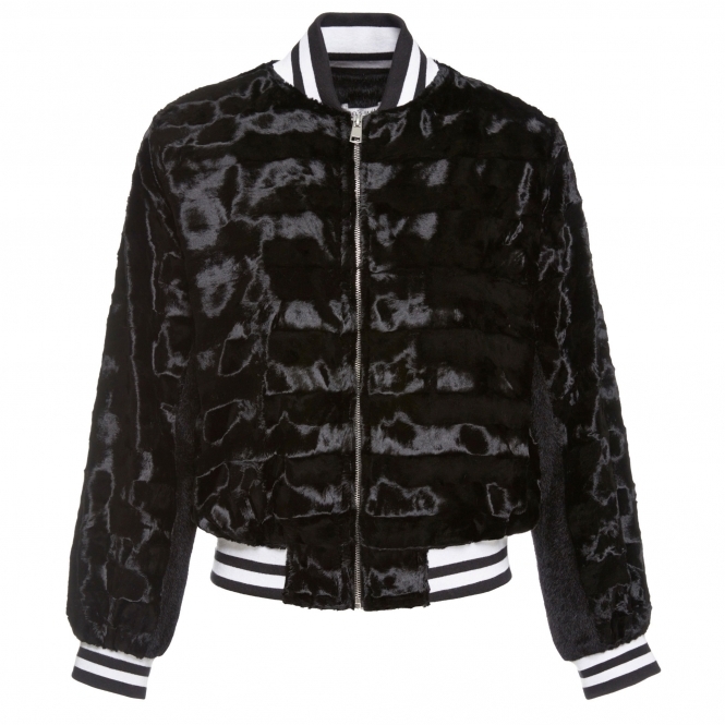Black Panelled Sporty Fur Jacket