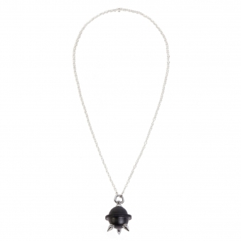 Black & Silver Mini Studded Leather Necklace/ Key Chain