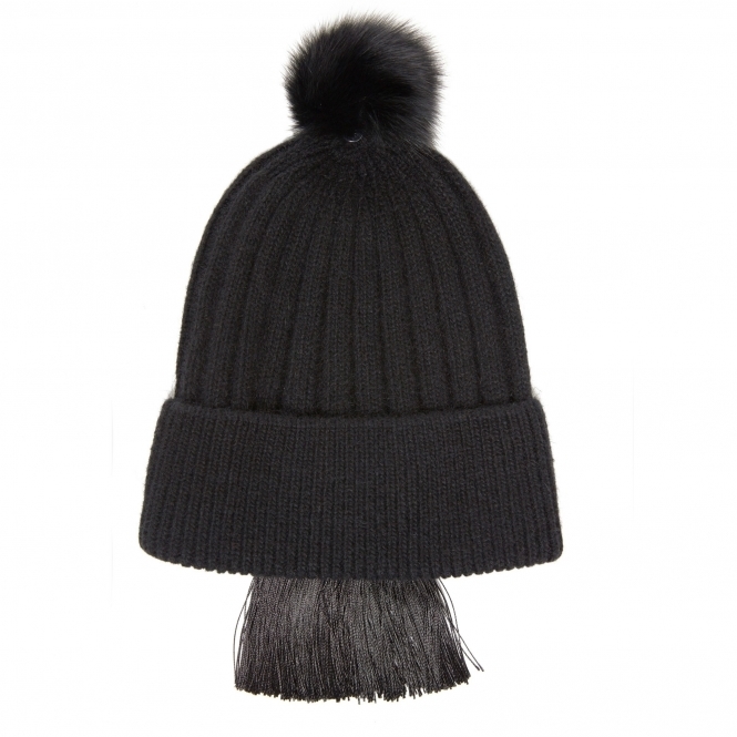 Black Tassels Fringe Knit Beanie
