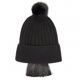 Black Tassels Fringe Knit Beanie