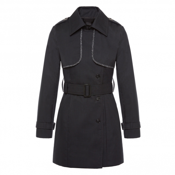 Black Trench Coat with Reflective Trim