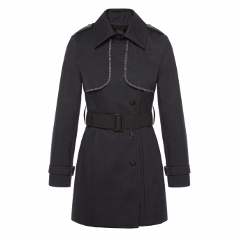 Black Trench Coat with Reflective Trim