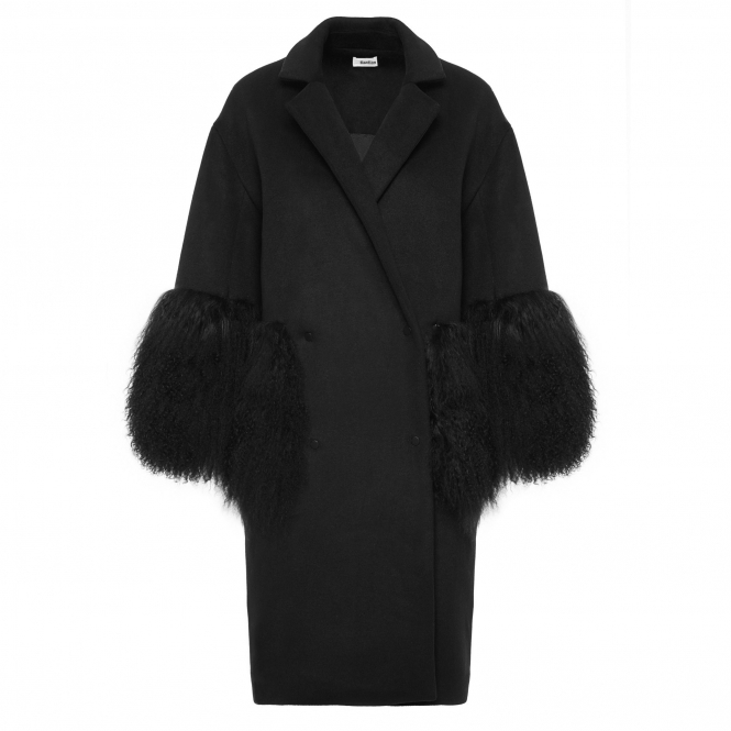 Black Wool Fur Coat