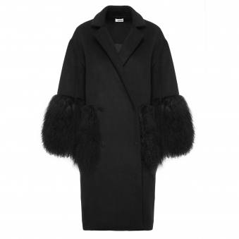 Black Wool Fur Coat