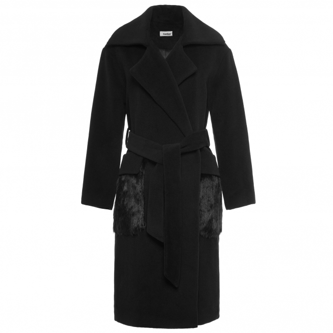 Black Wool Wrap Coat