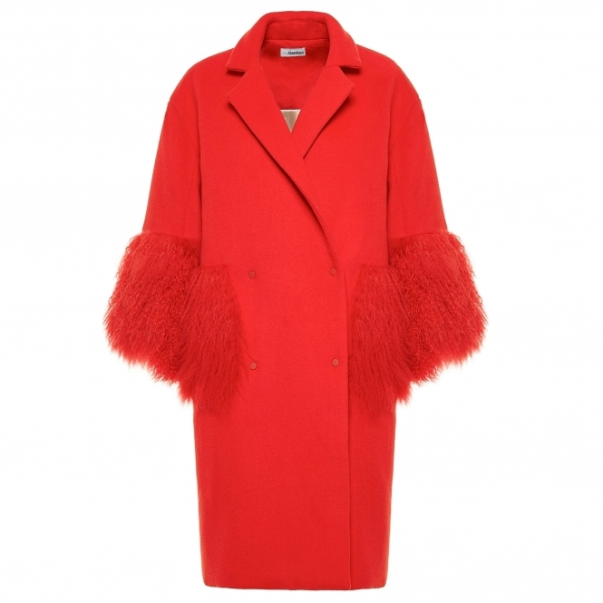 Blood Orange Wool Fur Coat