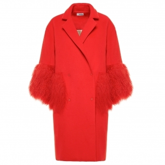 Blood Orange Wool Fur Coat