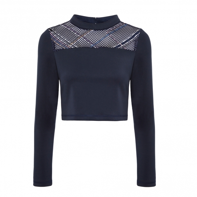 Blue Crop Top with Reflective ZigZag Thread Detail