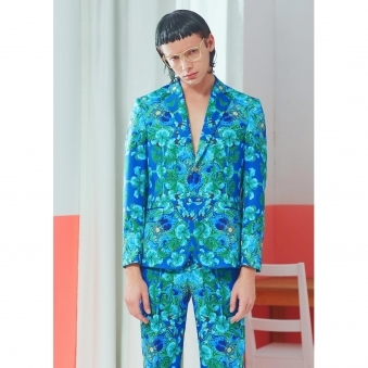 Blue Mojolica Print Suit Jacket