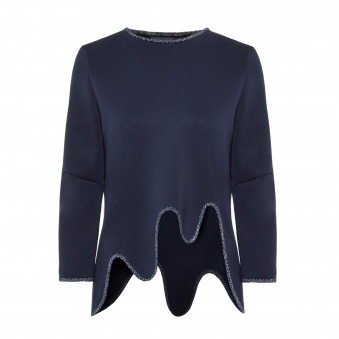  Blue Scalloped Hem Reflective Trim Top