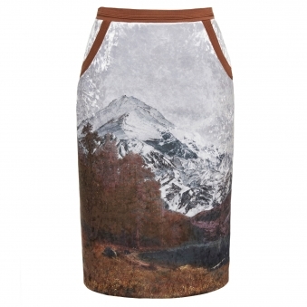 Brown Mountain Print Velvet Skirt