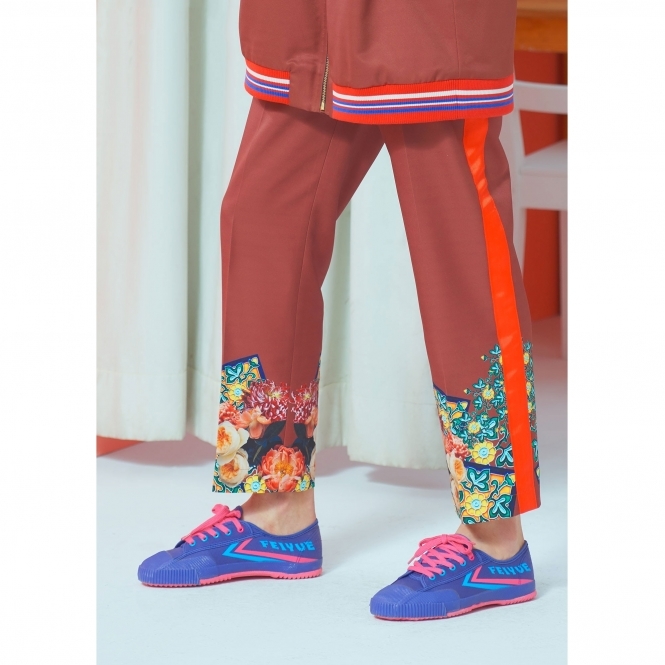 Brown Retro Flower Print Track Pants