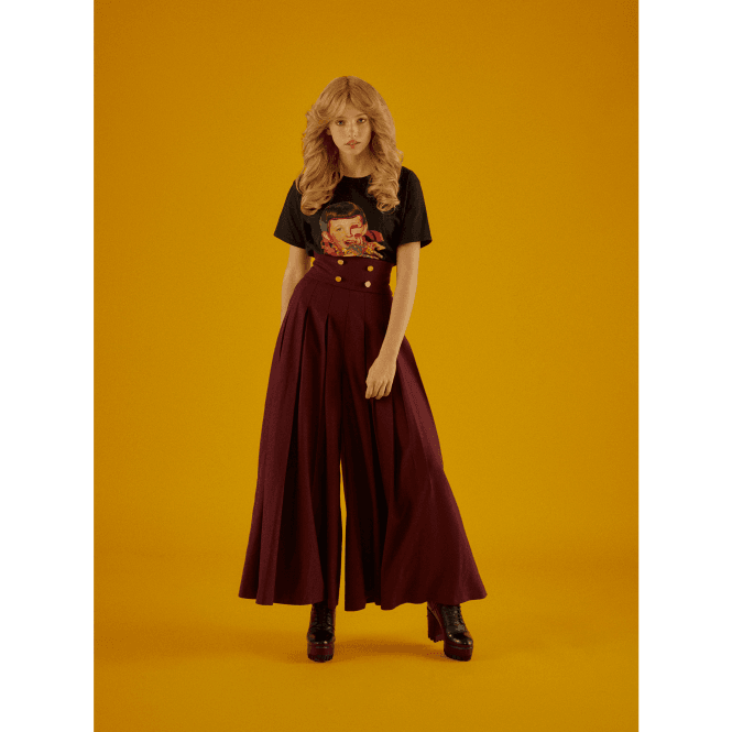 Burgundy High Waist Pleated Culottes