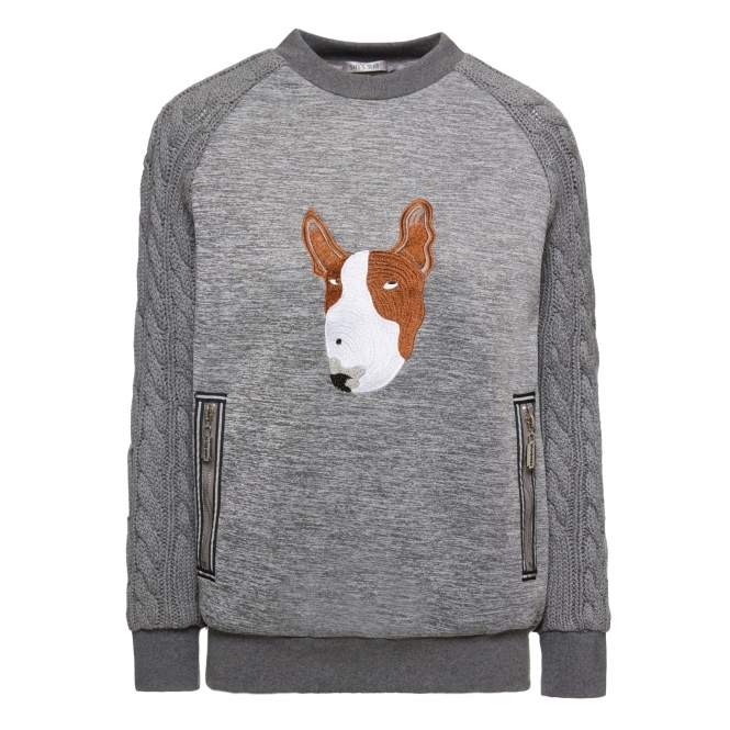 Cable Knit Jumper with Embroidered Dog Motif