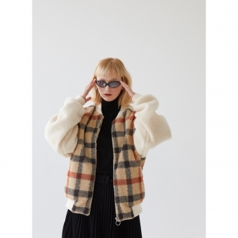 Check Borg Fur Raglan Jacket