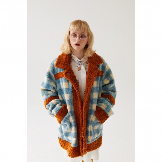 Check Teddy Borg Fur Coat