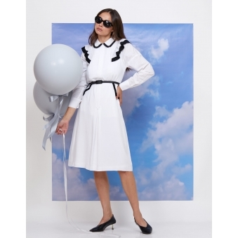 Classic Black & White Frill Shoulder Dress