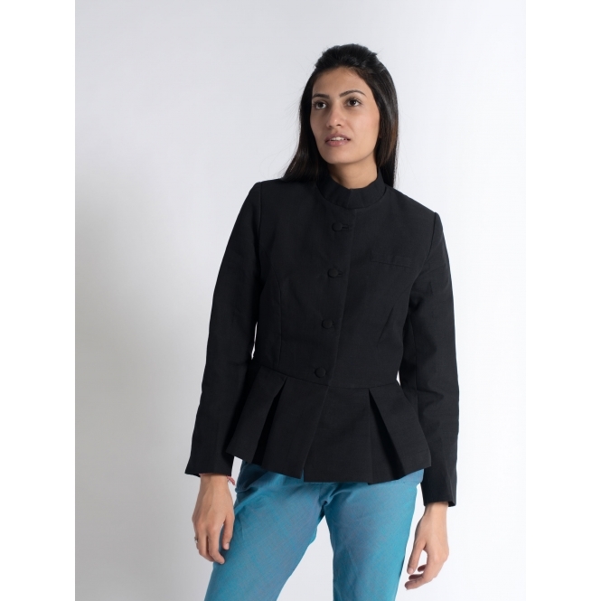 Coal Black Cotton Peplum Jacket