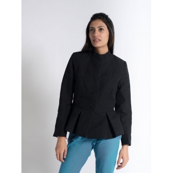 Coal Black Cotton Peplum Jacket