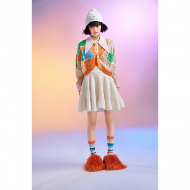 Colour-Block Cashmere Cropped Cardigan