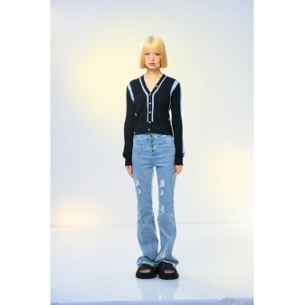 Contrast Worsted Wool Cardigan