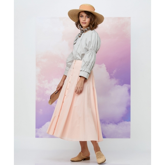 Cotton Button Blouse with Sleeve Detail