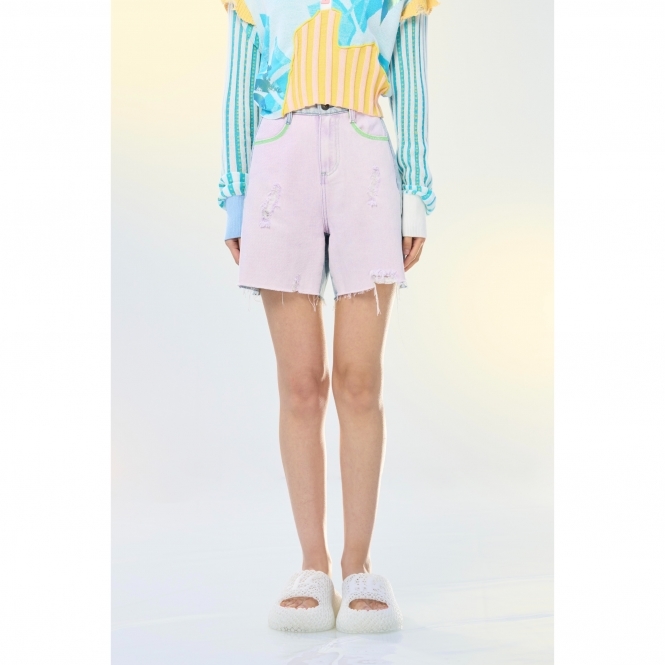 Denim Contrast Panel Shorts