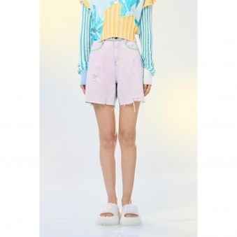 Denim Contrast Panel Shorts