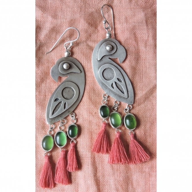 El Papagayo earrings with Jade Tail Feathers