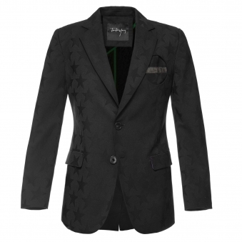 Structured Black Wool Star Jacquard Blazer Jacket