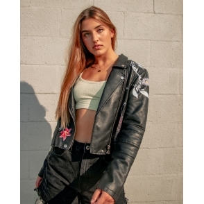 Floral Embroidered Leather Jacket