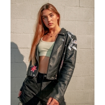 Floral Embroidered Leather Jacket