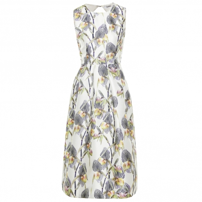 Floral Print Open Back Sleeveless Pleated Dress