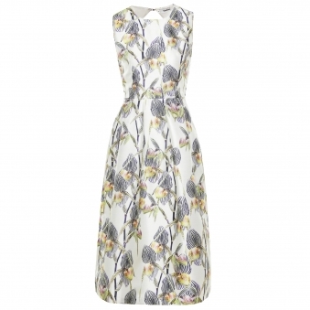 Floral Print Open Back Sleeveless Pleated Dress
