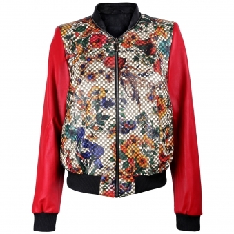 Floral Print Red Bomber Jacket
