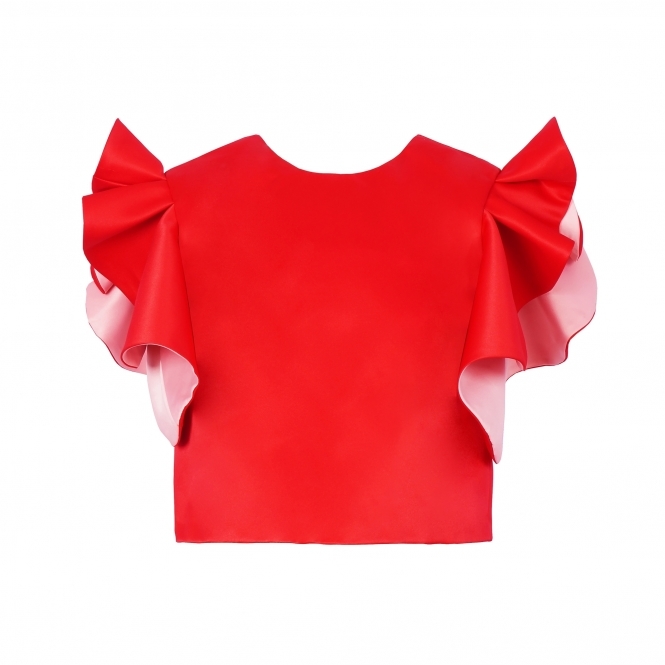 Folded Red Flower Blouse with Colorful Sleeves