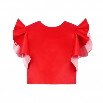 Folded Red Flower Blouse with Colorful Sleeves