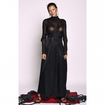 High Waisted Loose Trousers with Top Stitching Detail